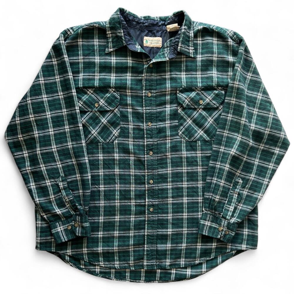 Vintage Northwest Territory Lined Flannel Shirt Button Up Plaid Green Shacket